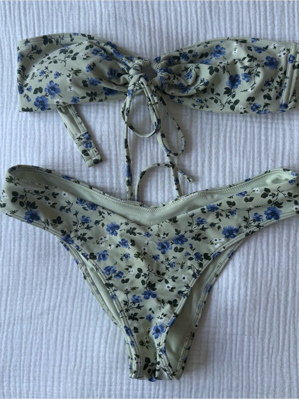 Abercrombie Floral Tie-Front Bikini Set - Sage Green with Blue Flowers